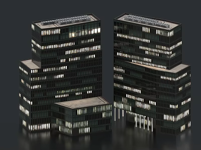 Commercial Building Night View Building Night Building Financial Street Pedestrian Street Night View City CBD Office Building 3d model