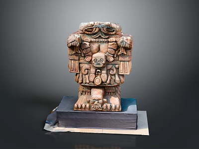 Ancient Style Stone Sculpture Carving With Intricate Facial Details And Decorative Base 3d model