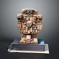 Ancient Style Stone Sculpture Carving With Intricate Facial Details And Decorative Base