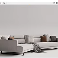 Modern Light Gray Sectional Sofa With Multiple Throw Pillows And Plaid Blanket 3d model