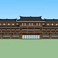 Traditional Chinese Tourist Center with Wooden Structure and Classic Roof Design