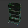 Three Tier Wheeled Storage Utility Cart With Metal Mesh Shelves For Home Organization