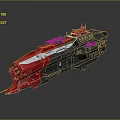 Futuristic Red And Black Sci-Fi Spaceship Model With White Stripes And Mechanical Details