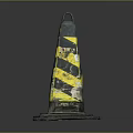 Worn Traffic Cone With Yellow Black Stripes Square Base And Top Loop