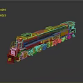 Detailed 3D Model Of Vintage Yellow Red Train With Locomotive Carriage And Wheels