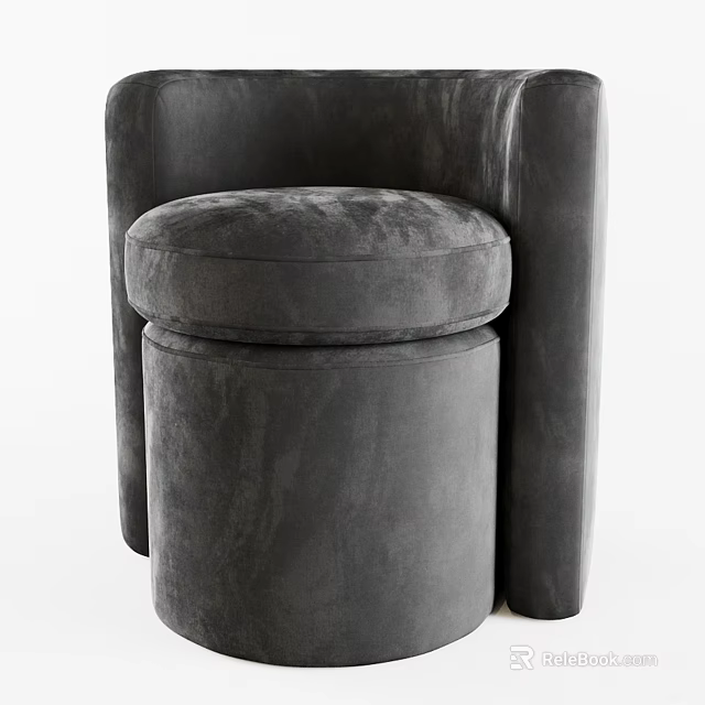 Gray Velvet Single Seater Sofa with Modern Rounded Design and Comfortable Cushion 3d model