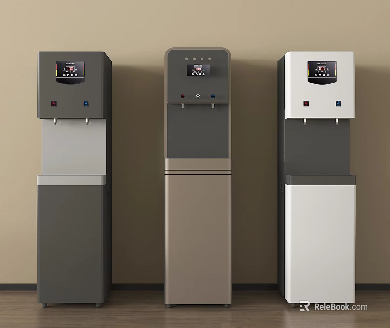 Modern Standing Water Dispensers Gray Brown White with Digital Display and Water Outlets Household Appliances 3d model 
