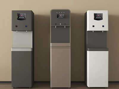 Modern Standing Water Dispensers Gray Brown White with Digital Display and Water Outlets Household Appliances 3d model