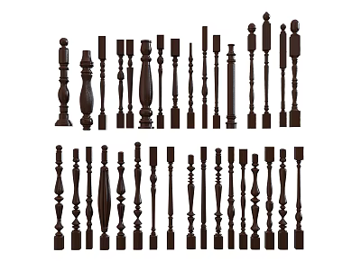 Wooden Railing Balusters With Various Designs For Staircase And Decorative Use 3d model