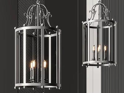 Metal Chandeliers With Cylindrical Frame And Candle Bulbs For Interior Decor 3d model
