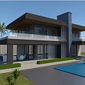 Modern Luxury Detached Villa With Swimming Pool Terrace Palm Trees Lawn And Wooden Deck