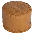 Brown And Black Leather Ottoman With Woven Texture For Home Decor
