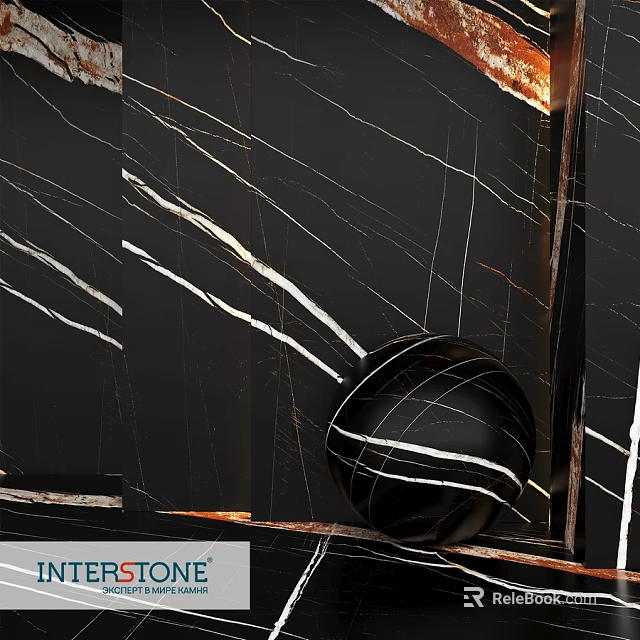 Black Marble Construction Component With White Veins And Spherical Decor 3d model 