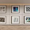 Modern Wall Art Display With Six Framed Artworks In Grid Arrangement
