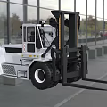 Industrial Forklift Truck With Enclosed Cab Large Wheels And Front Forks