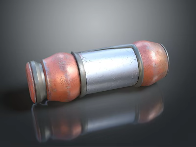 Ceramic Vessel With Orange Ceramic Ends And Silver Metal Middle Cylindrical Design 3d model
