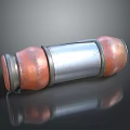 Ceramic Vessel With Orange Ceramic Ends And Silver Metal Middle Cylindrical Design
