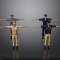 3D Uniformed Character Models With Various Colored Outfits And Outstretched Arms