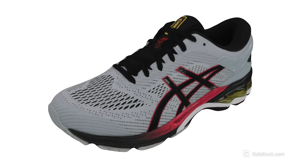 ASICS Running Shoes Gray Black Red Yellow Accents Mesh Upper And Cushioned Sole 3d model 