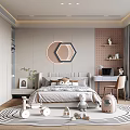 Modern Kids Bedroom With Toys Bed And Decorative Lights