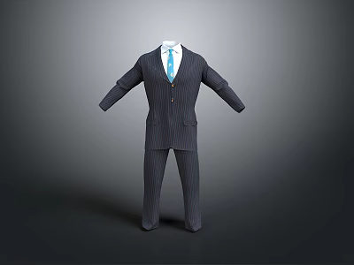 Gray Striped Formal Business Suit With White Shirt And Blue Tie Ensemble For Daily Life 3d model