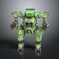 Sci Fi Green Armored Mech Robot With Mechanical Limbs And Weapon Attachments 3d model