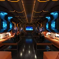 Space Theme KTV Interior With Hi Tech Screens Blue Lighting And Comfortable Sofas 3d model