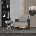 Elegant Gray Fabric Single Sofa With Marble Side Table Modern Wooden Wall And Pendant Light