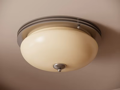Modern Minimalist Flush Mount Ceiling Light With Beige Ivory Lampshade And Silver Gray Frame 3d model
