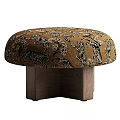 Stylish Round Stool With Tiger Pattern Brown Upholstery And Dark Wooden Base 3d model