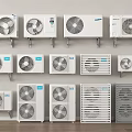 Various Wall Mounted Air Conditioner Fans Display Different Brands And Indoor Designs 3d model