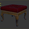 Vintage Style Wooden Stool With Red Padded Seat And Carved Legs