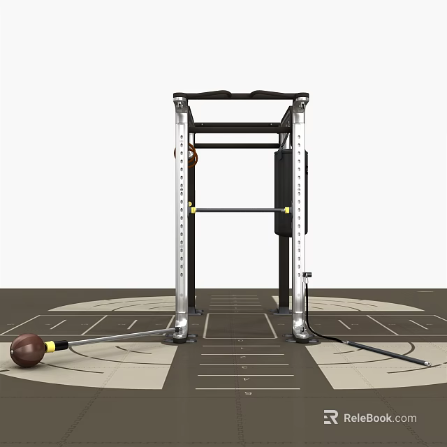 Heavy Duty Multi functional Sports Training Rack With Barbell And Kettlebell On Gym Floor Mat 3d model 