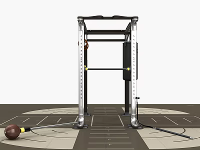 Heavy Duty Multi functional Sports Training Rack With Barbell And Kettlebell On Gym Floor Mat 3d model