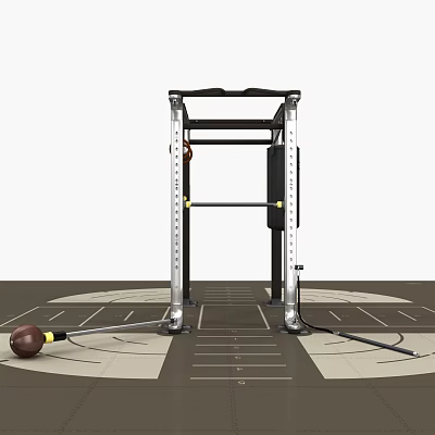 Heavy Duty Multi functional Sports Training Rack With Barbell And Kettlebell On Gym Floor Mat 3d model