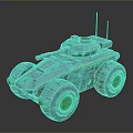 Futuristic Armored Military Vehicle Design with Turret Antenna Large Wheels and Green Accents
