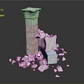 Broken White Stone Column With Decorative Capital And Scattered Stone Pieces 3d model