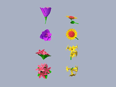 Vibrant Assorted Flowers Collection With Purple Pink Yellow And Red Blooms 3d model