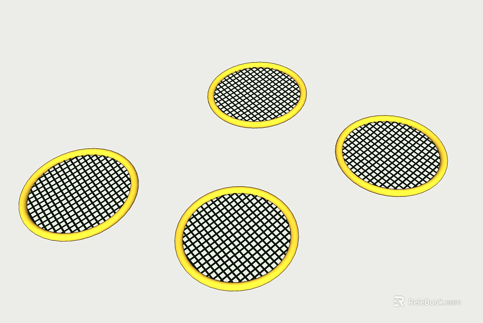 Outdoor Playground Equipment Circular Mats With Yellow Border And Grid Design 3d model 