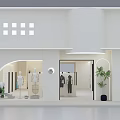 Modern Elevator Hallway Interior With White Walls Skylight And Decorative Plants 3d model
