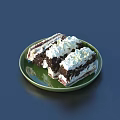 Delicious Chocolate Cakes With Cream And Red Filling Served On Green Plate