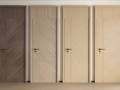 Wooden Hinged Doors in Various Natural Tones with Wood Grain Patterns and Handles 3d model