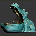 Turquoise Hippo Shaped Decorative Bowl With Gold Accents And Glossy Surface For Home Decor