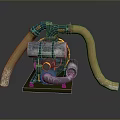 Green Industrial Pump With Yellow Hoses And Metal Components On Stable Base
