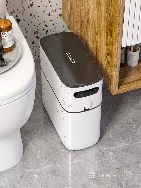 Public Facility Modern Trash Bin With White Body And Black Lid For Public Areas 3d model 
