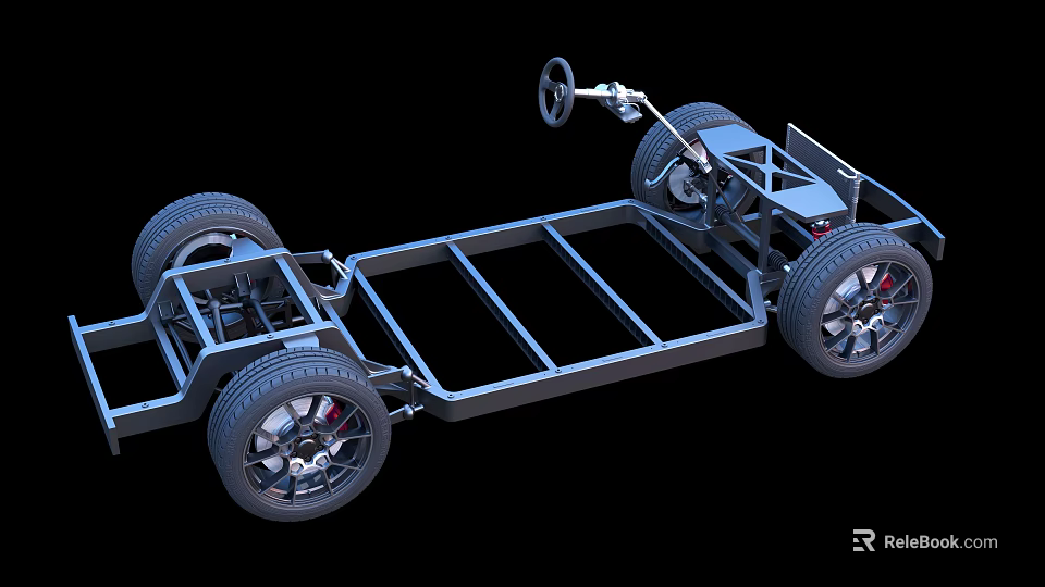 Automotive Car Chassis Frame Structure With Wheels And Suspension Components 3d model