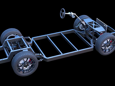 Automotive Car Chassis Frame Structure With Wheels And Suspension Components 3d model