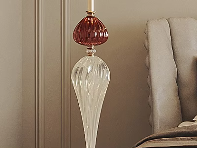 Elegant Modern Floor Lamp With Red Top And Transparent Glass Base By Sofa 3d model