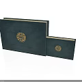 Dark Blue Covered Books With Golden Circular Pattern On Front Large And Small Sizes