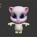 Cartoon White Cat with Big Blue Eyes Pink Ears and Outstretched Arms